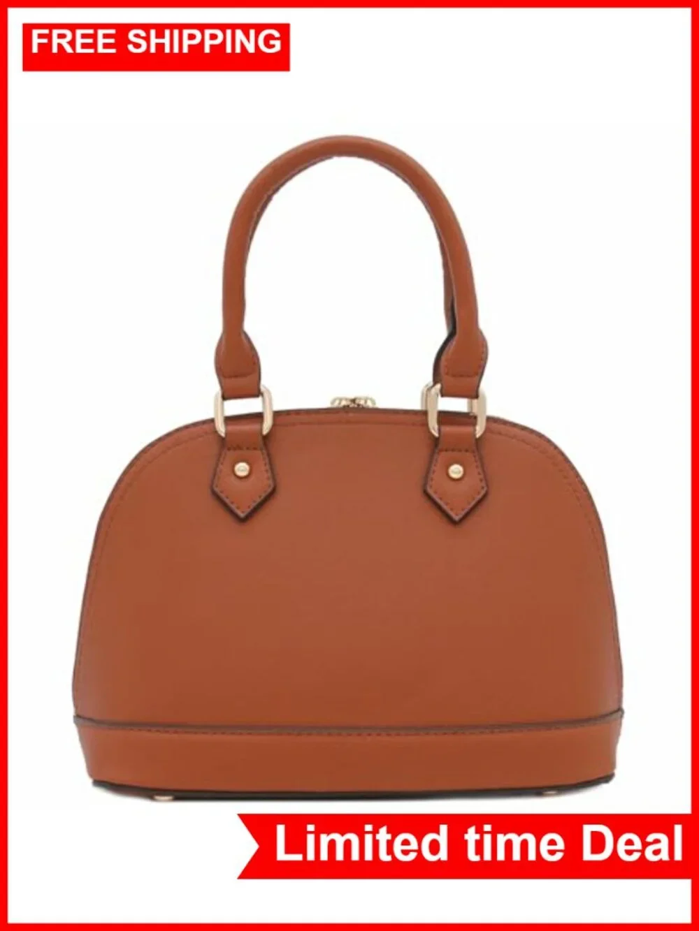 Faux Saffiano Leather Dome Satchel Zip Crossbody Adjustable Strap